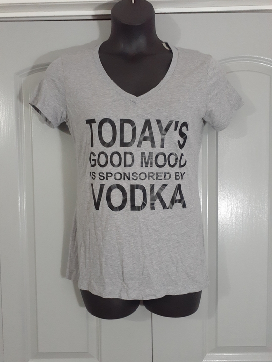 Next Level Apparel Tops - Graphic V-Neck Tee - "Today's Good Mood is Sponsored by Vodka"